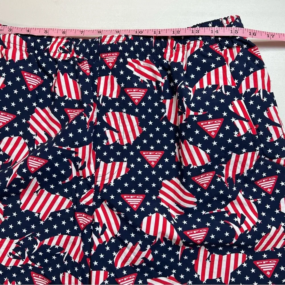 NWT Columbia PFG Clearwater Shores Patriotic Fish 6” Swim Trunks Shorts Medium